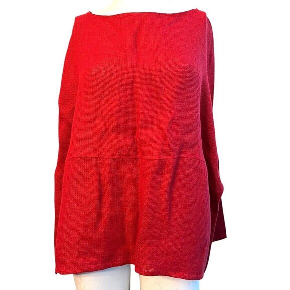 Company Ellen Tracy Ladies Medium Red Woven Linen Blouse Long Sleeve Top Relaxed - Picture 1 of 5